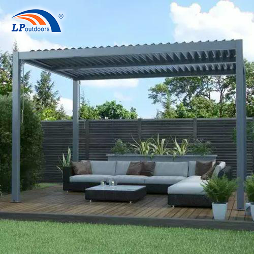 Pergola automatique en aluminium pour bâtiment de jardin toutes saisons, extérieur avec système de toit à persiennes électriques, écran motorisé 
